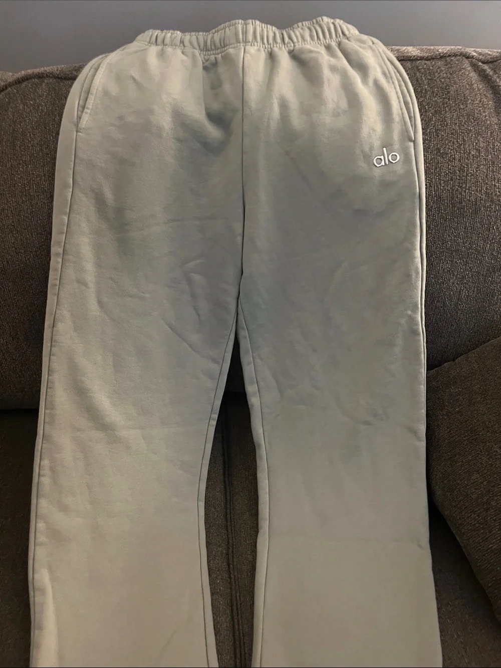 ALO Yoga Sage Green Track Pants with Embroidered Logo